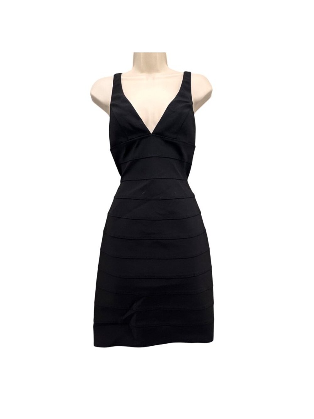 Bianca Nero Bandage Bodycon Mini Dress Black Sleeveless V Neck Size XS